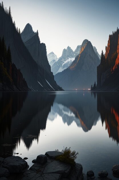 Foto prachtige landschapsfotografie behang achtergrond pieken lake canyon hemel witte wolken