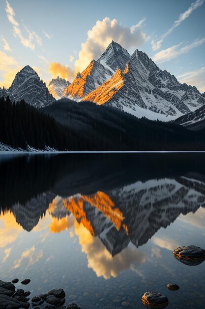 Prachtige landschapsfotografie behang achtergrond pieken lake canyon hemel witte wolken