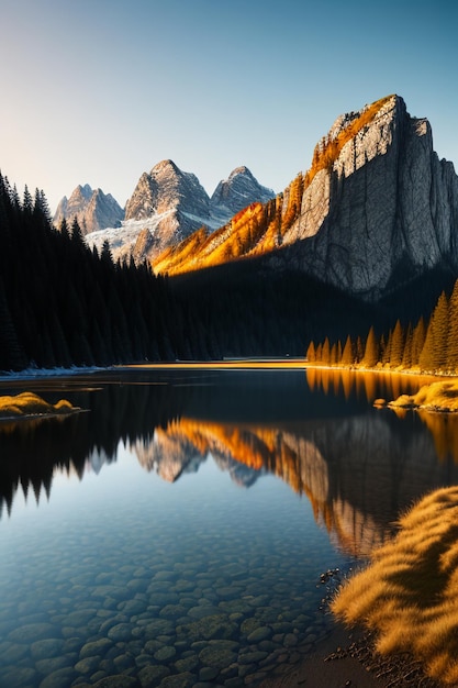 Prachtige landschapsfotografie behang achtergrond pieken lake canyon hemel witte wolken