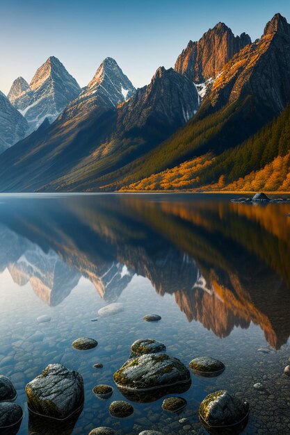 Foto prachtige landschapsfotografie behang achtergrond pieken lake canyon hemel witte wolken