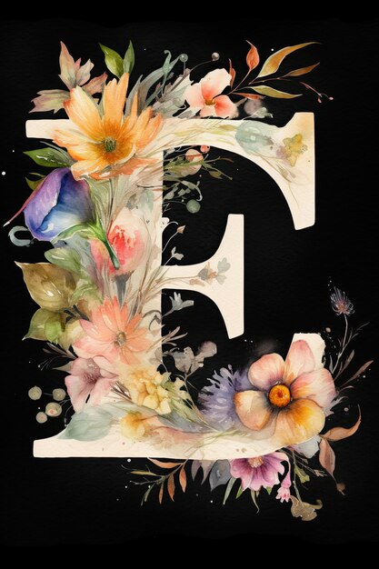 Prachtige letter E Monogram Aquarel Bloemen Bouquet Perfect voor bruiloftsuitnodigingen