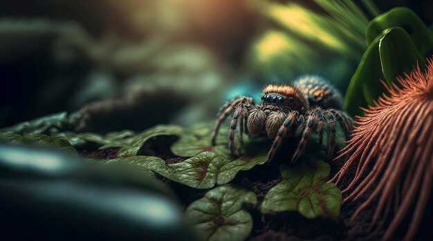 Prachtige macrofotografie van een tarantula in een jungle