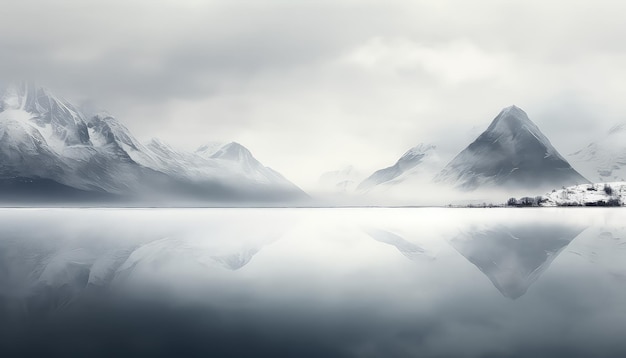 Prachtige mist in de bergen en het meer