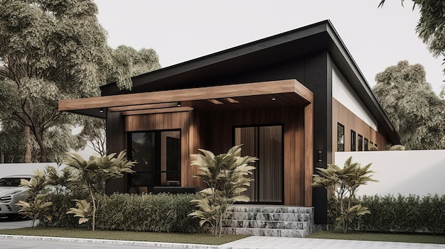 Prachtige moderne onder architectuur gebouwde bungalow met tuin Luxe woning Generatieve AI