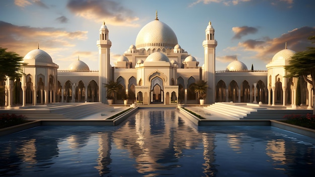prachtige moskee reflecterend in water