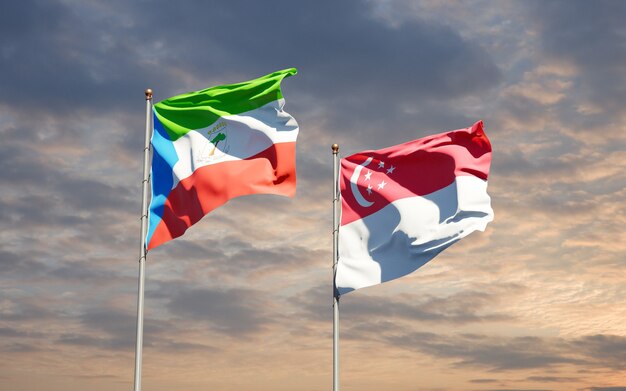 Prachtige nationale vlaggen van Singapore en Equatoriaal-Guinea