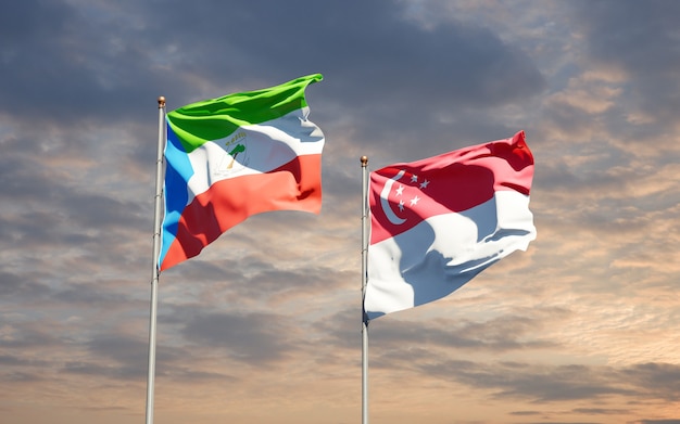 Prachtige nationale vlaggen van Singapore en Equatoriaal-Guinea