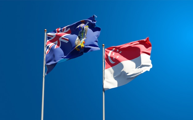Prachtige nationale vlaggen van zuid-georgië en de zuidelijke sandwicheilanden en singapore