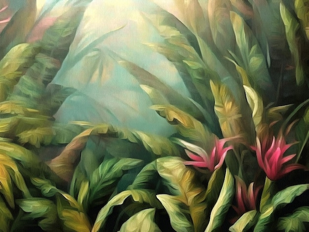 Prachtige natuur bloemen tropische achtergrond schilderij op papier canvas Generatieve AI