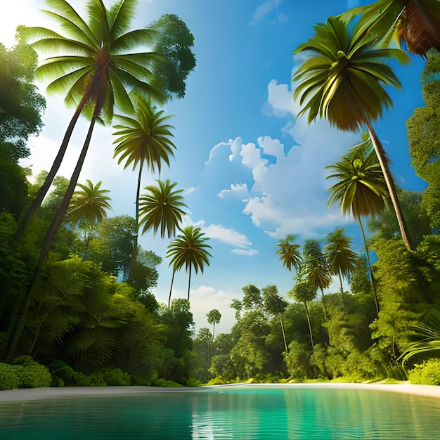 Foto prachtige natuurachtergronden bossen en palmbomen met het meer