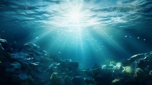 prachtige onderwaterachtergrond met waterbellen en onderzeese wezens