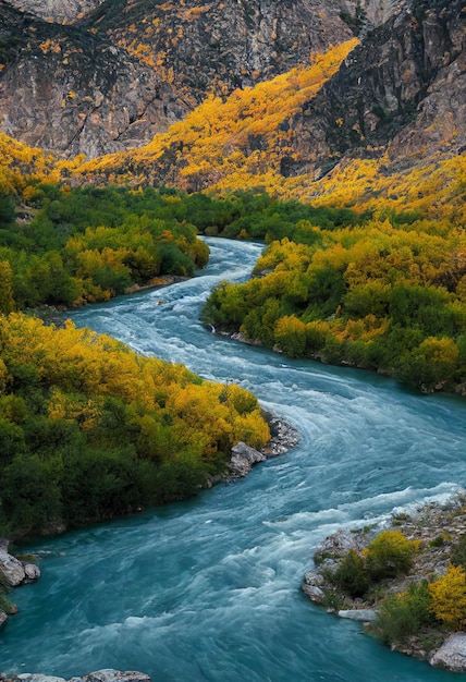 Prachtige ongerepte natuur met heldere rivier 3D geïllustreerd