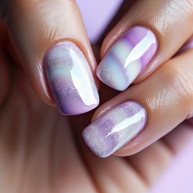 Foto prachtige paarse gradiënt op nagel gelnail polishnail ontwerp