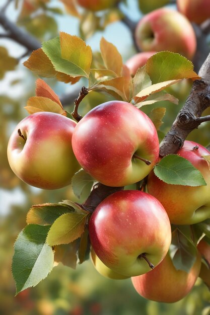 prachtige rijpe appels die aan de tak van een appelboom hangen