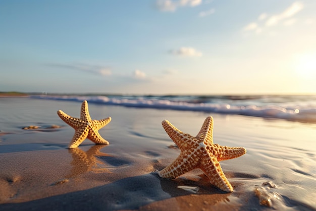 Prachtige schelpen op het zandstrand Generatieve AI