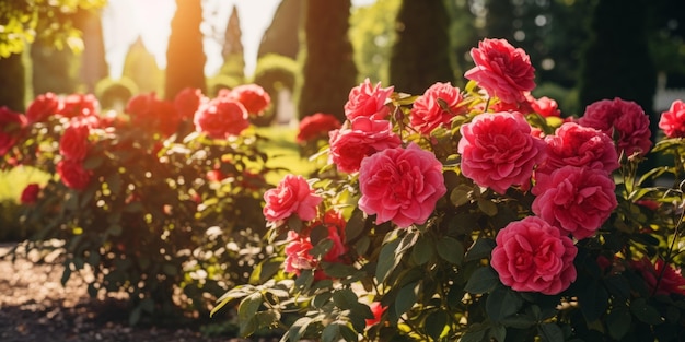 prachtige struiken met rozen op een land perceel stralen van de zon unsplash hoge kwaliteit foto hoge detail
