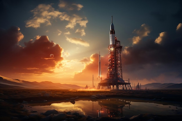 Prachtige Sunset Rocket op Launchpad AI