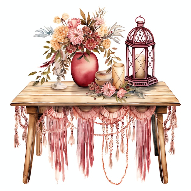 Foto prachtige tafel in een boho stijl clipart illustratie