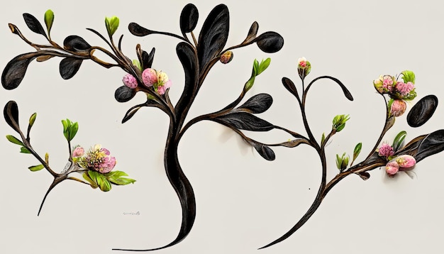 Foto prachtige tak met lentebloemen realistische fruitboomtak gedetailleerd met de hand getekend clip art-element generatieve ai