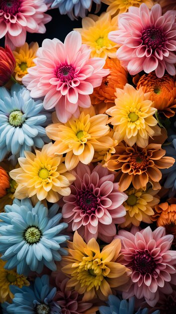 Prachtige veelkleurige bloemen in verzadigde kleuren