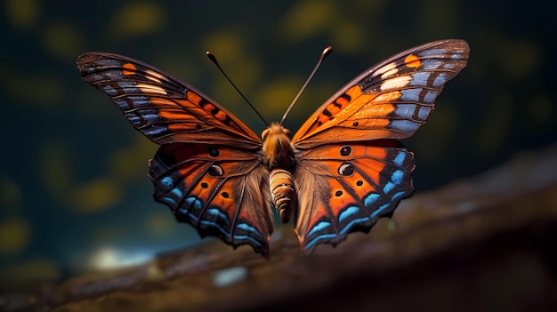 Prachtige vlinder met gespreide vleugels op een donkere achtergrond