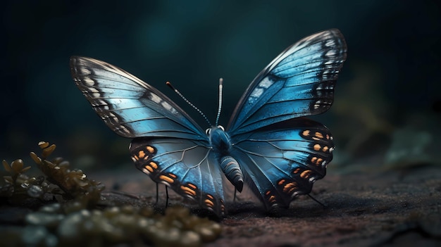 Prachtige vlinder met gespreide vleugels op een donkere achtergrond