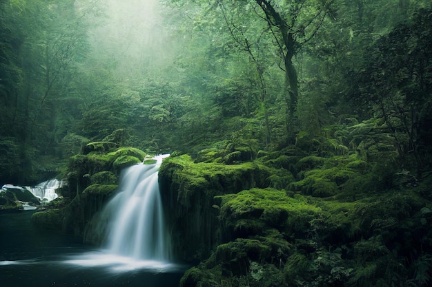 Prachtige waterval Fantastisch episch magisch landschap Zomer natuur Mystic Valley
