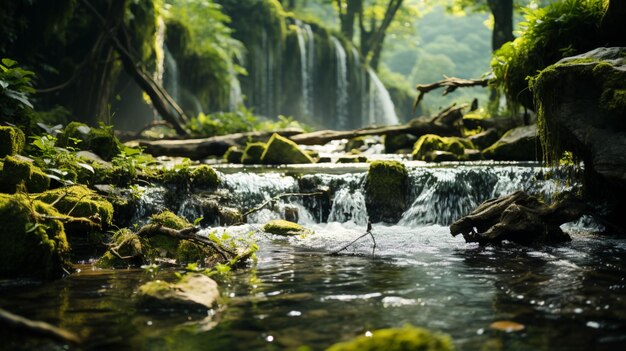 Prachtige waterval in het bos close-up weergave