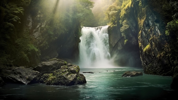 Prachtige waterval in het bos generatieve AI