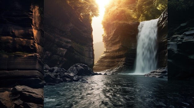 Prachtige waterval in het bos generatieve AI