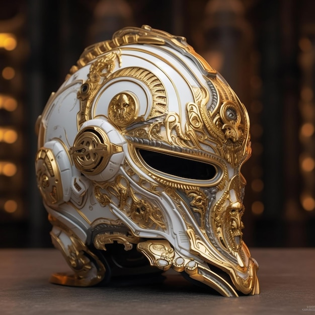 Prachtige witte motorhelm met gouden design foto AI Generated Art