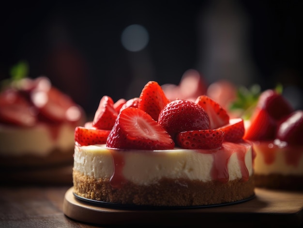 Prachtige zelfgemaakte Aardbeien cheesecake Generatieve AI