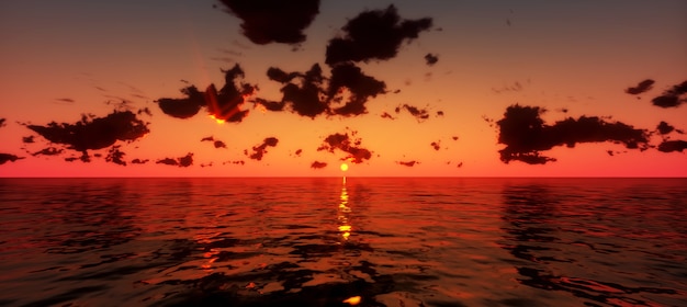 Prachtige zonsondergang boven de zee. 3d render