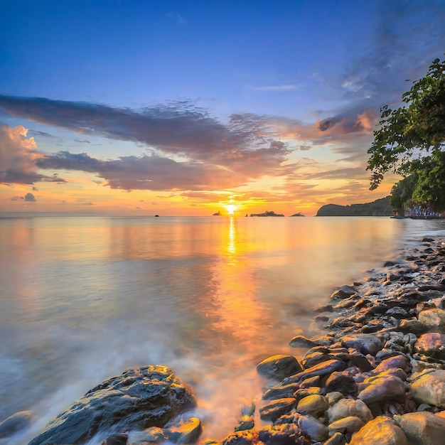 prachtige zonsondergang hemel op het prachtige zee strand in Thailand