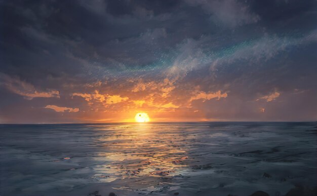Prachtige zonsondergang in zee zonsondergangen over oceaan horizon Een fantastische zonsondergang wordt weerspiegeld in de golven van de zee Surfgolven die de rotsachtige kust raken