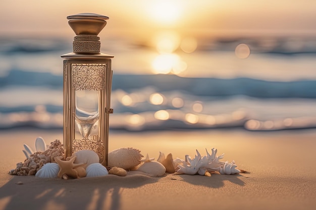 prachtige zonsondergang met uitzicht op zee op de achtergrond prachtige zeecompositie met kust op de achtergrondbea