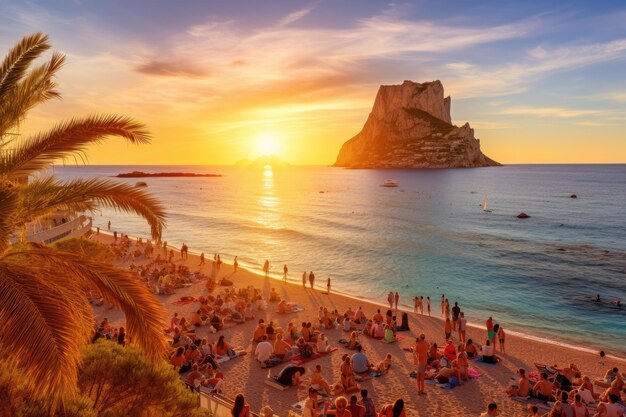 Foto prachtige zonsondergang op het strand in calpe alicante spanje schilderachtige zonsondergang over de rivier de tongariro en het taupomeer ai gegenereerd