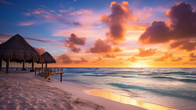 prachtige zonsopgang boven het strand in cancun, mexico