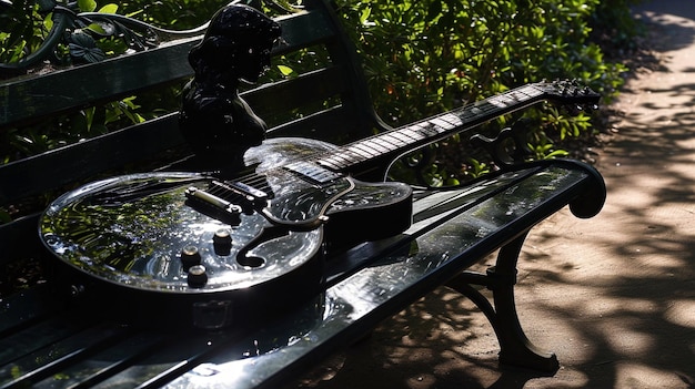 prachtige zwarte gitaar in de natuur