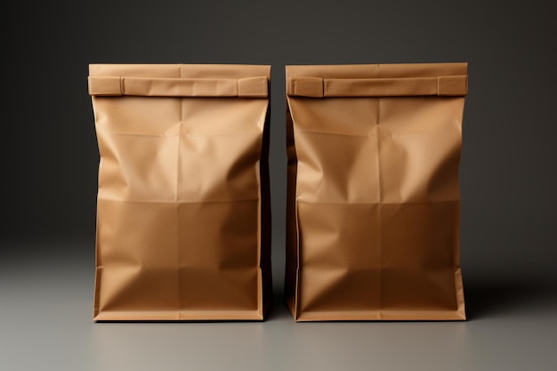 Practical design White background showcases dual view brown paper bag packaging template