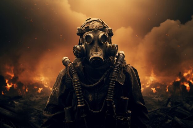 Practical Man gas mask War nuclear smoke Generate Ai