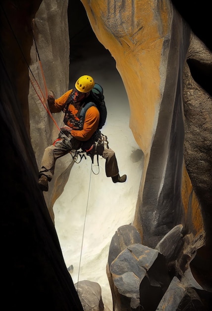 Practicing climbing on a large vertical wall Generative AI