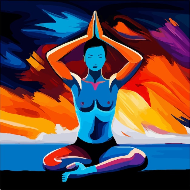 Practicing yoga illustartion with colorful background