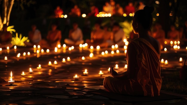 Практикующие занимаются медитацией при свече во время Весака