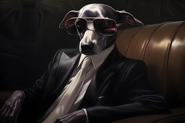 Photo a prada style inspired a dog alien mobster