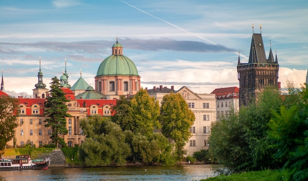 Prague architecture overlooking the river Czech