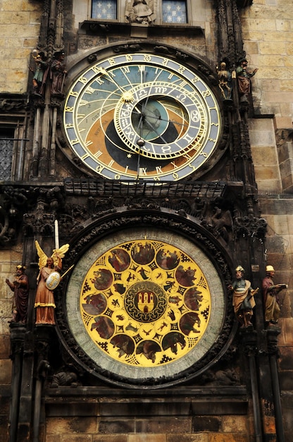 Prague astronomical clock or prague orloj medieval astronomical
clock attached ancient antique old town halland for czechia people
and foreign travelers travel visit at praha in prague czech
republic