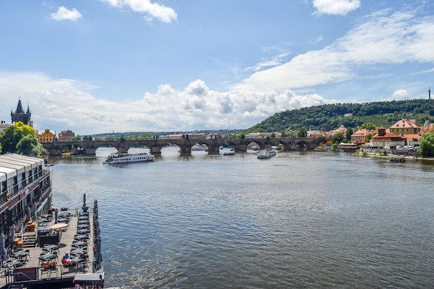 Prague bridge and the vltava river