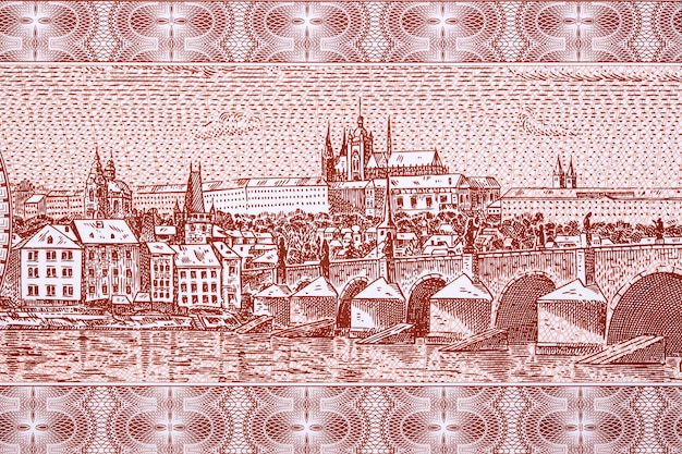 Prague city view from money