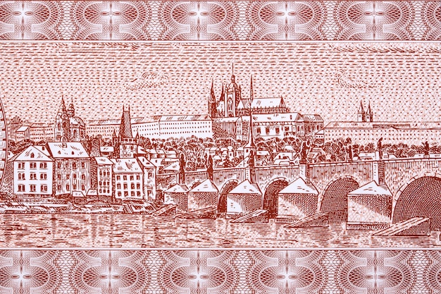 Photo prague city view from money